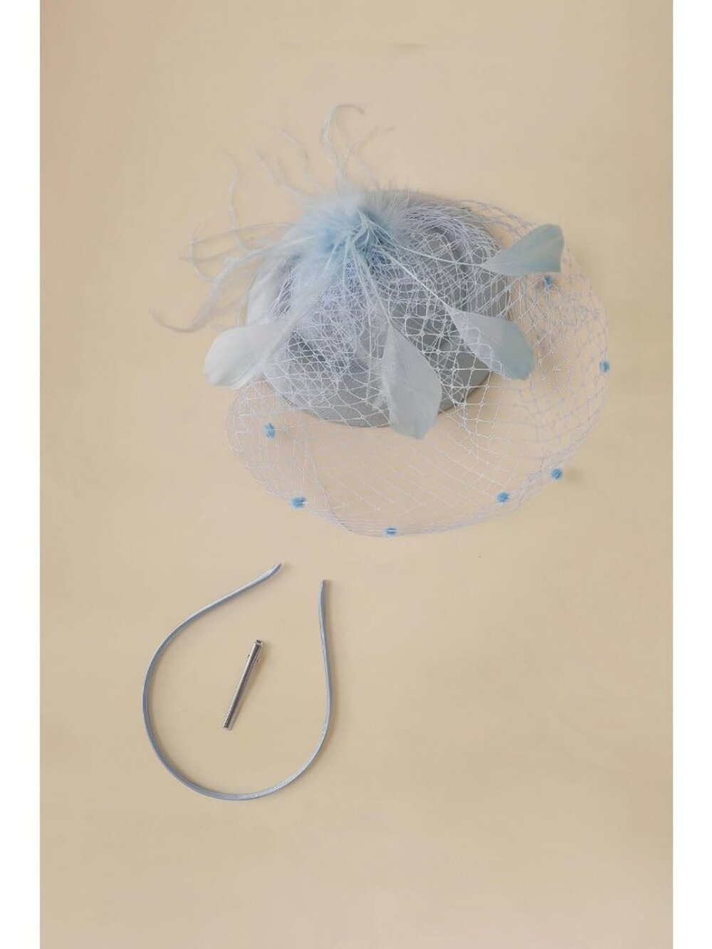 Elegant Tea Party Fascinator Hat with Mesh Veil & Feather Detail | Derby - Picture 3 of 7